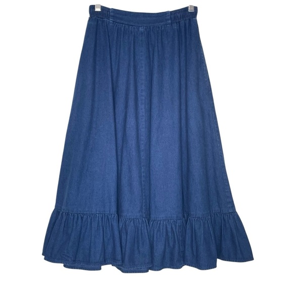 Vtg. Mr. Stan Denim Blue Jean FULL SKIRT, 1970's, Ruffle Flounce Western Size 8 - Picture 1 of 10